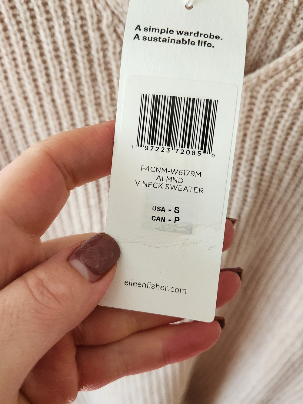 NWT Eileen Fisher 100% organic cotton chenille v neck top sweater Almond new! S - Picture 3 of 10